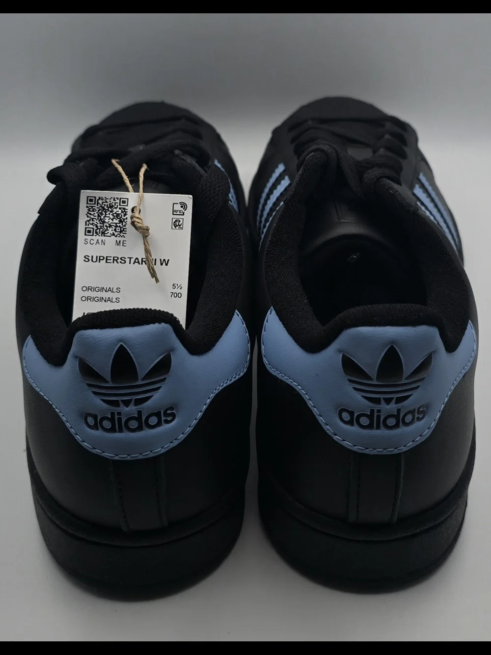 Adidas Superstar Black Sneaker with Light Blue Stripes